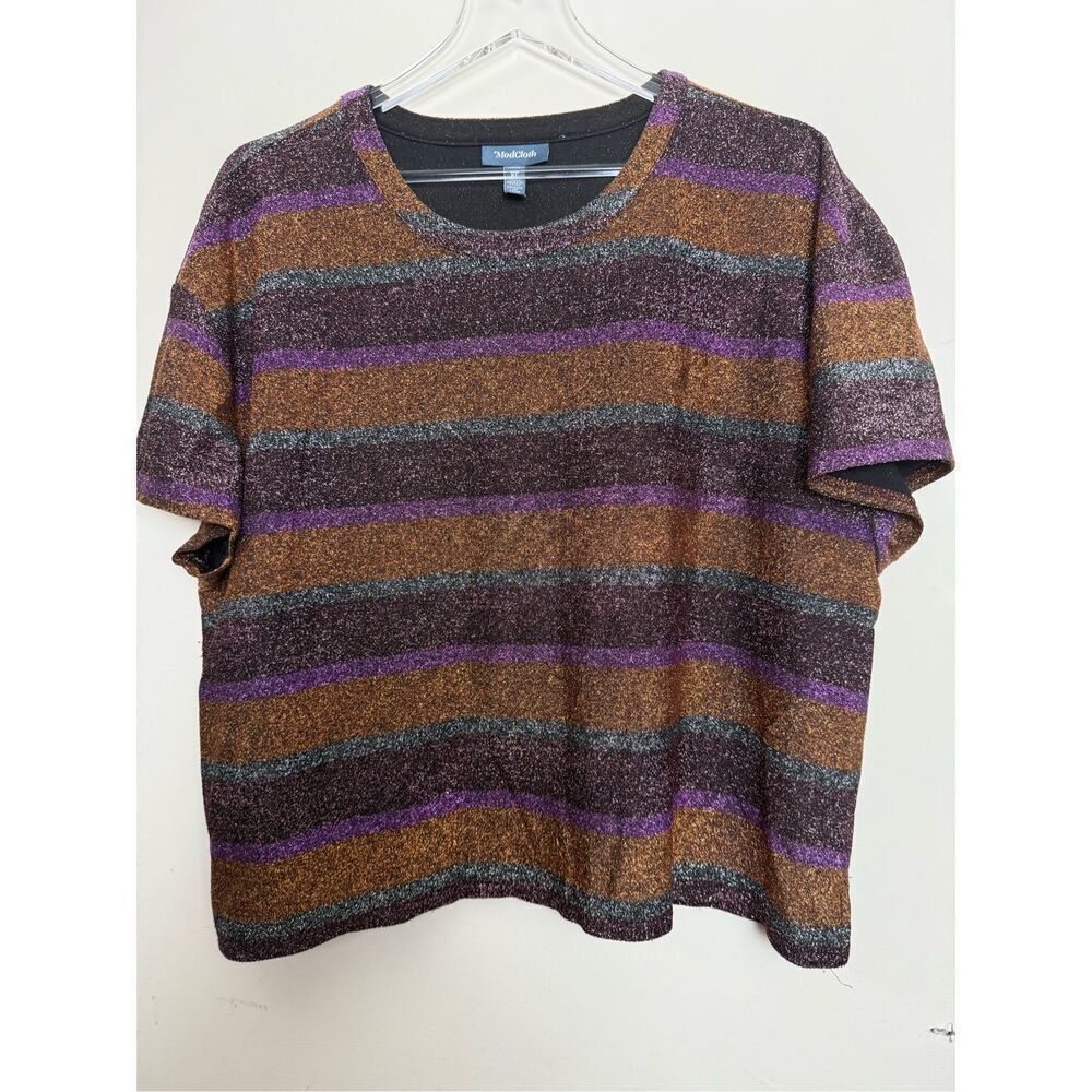 ModCloth Your Time To Shine Metallic Shimmer Short Sleeve Shirt Size XL